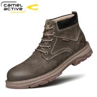 骆驼动感秋季男士高帮皮靴真皮百搭英伦中帮工装男靴子马丁鞋子男