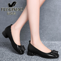 富贵鸟2021春夏新款职业高跟鞋女真皮粗跟单鞋黑色软底舒适工作鞋