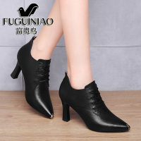 富贵鸟妈妈皮鞋女真皮软皮高跟鞋春秋季新款粗跟中跟中年深口单鞋