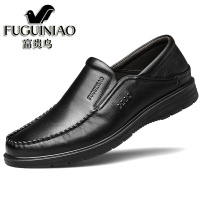 富贵鸟男鞋秋季新款男士休闲皮鞋头层牛皮套脚一脚蹬软底懒人鞋子