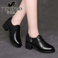 富贵鸟皮鞋女粗跟软皮真皮深口单鞋秋冬季职业女鞋上班黑色高跟鞋