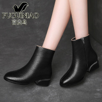 富贵鸟真皮短靴2020年新款加绒保暖百搭平底秋冬女鞋中跟马丁靴子