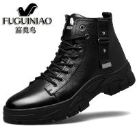 富贵鸟雪地靴男冬季保暖加绒真皮黑色防滑男棉鞋高帮户外靴子