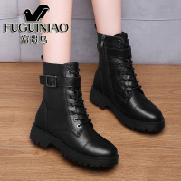 富贵鸟马丁靴女2020年新款百搭瘦瘦鞋网红平底皮带扣冬季加绒短靴