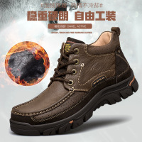 骆驼动感冬季保暖棉鞋男士加绒新款雪地靴爸爸真皮工装高帮靴子潮