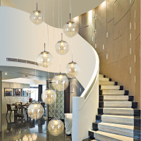 复式楼梯吊灯现代餐厅北欧客厅loft旋转水晶别墅符象玻璃圆球形长吊灯