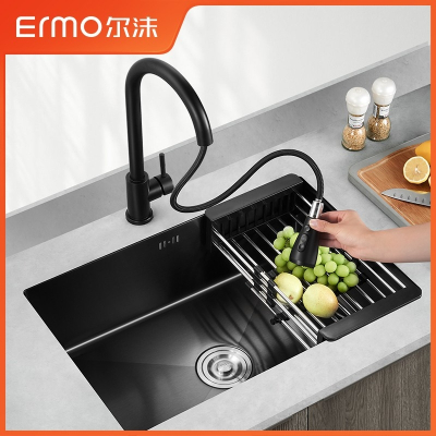 尔沫厨房手工水槽不锈钢洗碗槽黑色纳米单槽套装大水池洗碗洗菜盆台下
