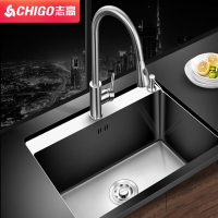 志高(CHIGO)家用304不锈钢加厚厨房水槽手工单槽台上下盆洗菜盆龙头套餐