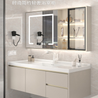 符象卫浴奶油风浴室柜陶瓷一体盆洗脸洗手盆柜组合木洗漱台简约