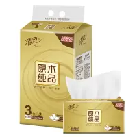 清风中号抽纸BR36MJ抽纸 金装原木纯品3层150抽*3包/提