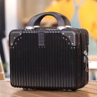 行李箱女陪嫁旅行手提箱14寸复古迷你化妆箱结婚小箱子化妆包登机|尊贵黑[复古款] 14寸[多功能+保修]