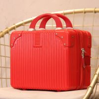 行李箱女陪嫁旅行手提箱14寸复古迷你化妆箱结婚小箱子化妆包登机|喜庆红[复古款] 14寸[多功能+保修]