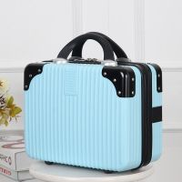 行李箱女陪嫁旅行手提箱14寸复古迷你化妆箱结婚小箱子化妆包登机|天空蓝[吉美包角] 16寸[豪华带密码锁]