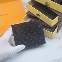 学生韩版大牌L家真牛皮2020新款潮流男士钱包奢侈品外贸短款钱夹|黑压花 不带盒子