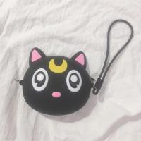 零钱包米奇饭卡包女熊带挂绳抖音同款学生证件可妮兔硅胶韩国布朗|月亮猫 挂绳+银色链条