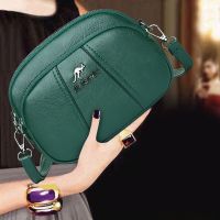 真皮质感三层软皮妈妈包包女时尚斜挎包百搭单肩小包包复古小圆包