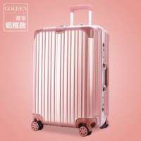 韩版行李箱女学生铝框拉杆箱男密码箱大容量旅行箱包万向轮皮箱子|时尚铝框款玫瑰金 24寸[推荐尺寸]