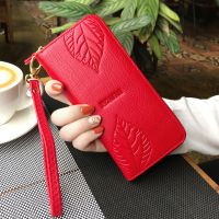 2021钱包零钱包手包时尚夹真皮小新款大容量女士钱包长款钱手拿包|红色枫叶