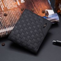 男长款帝梵.韩版潮男士阿玛尼钱包真皮学生钱包短款社会青年超薄|横款-黑色