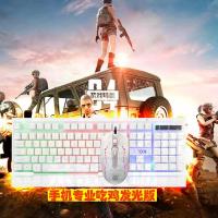 安桌手机游戏键盘鼠标套装辅助神器和平精英吃鸡云电脑 白色发光手机游戏键盘+鼠标 椭圆接口+手机支架+鼠标垫