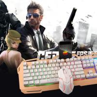 安桌手机游戏键盘鼠标套装辅助神器和平精英吃鸡云电脑 白色金属发光手机游戏键盘+鼠标 椭圆接口+手机支架+鼠标垫