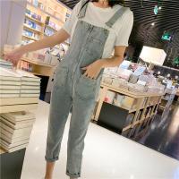 春秋季韩版大码胖mm牛仔背带裤女显瘦减龄高腰九分连体孕妇吊带裤 浅蓝色G86 XL码[120-135斤]