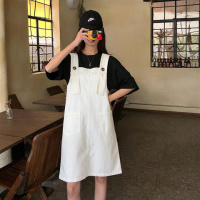 2020春款韩版时尚简约宽松连衣裙矮个子百搭牛仔背带裙女学生 白色高质量收藏关注店铺优先发货 XL