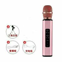 手机无线蓝牙麦克风全民k歌话筒音响一体唱歌神器家用麦克风通用 玫瑰金+三脚支架