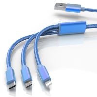 车载充电器闪充三合一汽车充电多功能双usb插头点烟器|[3.1A]单独[宝石蓝1米]一拖三