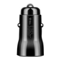 车载充电器 汽车点烟器式车充双usb智能快充头多功能一拖二|塑料车充(黑色款)