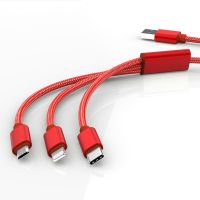 加长2米一拖三充电器头数据线华为vivop小米苹果平板手机通用插头|中国红[一拖三]纯铜芯快充 1米