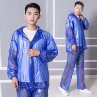 pvc海胶牛筋布分体雨衣雨裤套装户外徒步骑行垂钓雨披防雨服|蓝色全新料海胶套装 小号(身高160-170)