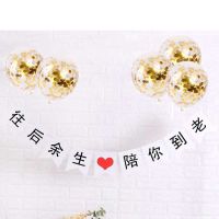 烫金拉花生日派对现场背景墙装扮布置拉旗彩旗横条横幅三角旗装饰|往后余生陪你到老拉旗+亮片金气球 加2米LED灯