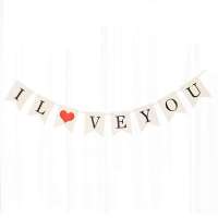 烫金拉花生日派对现场背景墙装扮布置拉旗彩旗横条横幅三角旗装饰|ILOVEYOU拉旗一条 不带灯