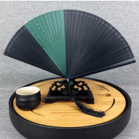 全竹扇子折扇礼品扇工艺扇子竹制雕花镂空夏季折扇中国风古典扇子|绿色金鱼(18cm)