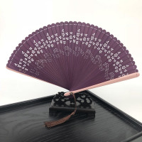全竹扇子折扇礼品扇工艺扇子竹制雕花镂空夏季折扇中国风古典扇子|深紫色紫色樱花飘落(18