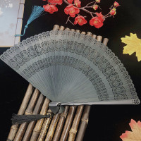 全竹扇子折扇礼品扇工艺扇子竹制雕花镂空夏季折扇中国风古典扇子|黑色黑色图腾(19.5cm