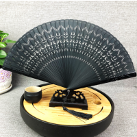 全竹扇子折扇礼品扇工艺扇子竹制雕花镂空夏季折扇中国风古典扇子|黑色图腾(加大款22cm)