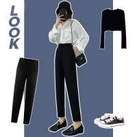 [春节不打烊]西装哈伦裤女2022春秋新款萝卜高腰直筒烟管显瘦黑