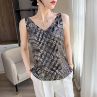 V领吊带背心女内搭宽松性感外穿印花缎面上衣无袖打底配西装