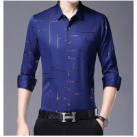 口袋秋季男士长袖衬衫时尚百搭薄款翻领男式长袖衬衣中年韩版开