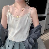 春夏款V领小吊带背心女士内搭外穿宽松性感蕾丝边缎面上衣打底衫