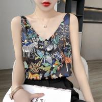 春夏秋季新款吊带背心女外穿内搭V领打底醋酸面料印花桑蚕丝上衣
