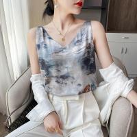吊带背心V领内搭女士桑蚕丝美背印花打底丝绸缎面西装外穿夏季款