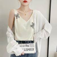 蝴蝶印花桑蚕丝光泽吊带背心上衣女士百搭v领小衫2022春夏季新款