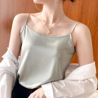 夏季韩版吊带型露背桑蚕丝绸缎金色纯色棉一字领韩式小背心