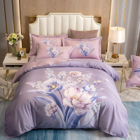 全棉40S匹马棉大版花定位四件套 纯棉被套床单1.8米1.5m床绗缝工艺简约风双人床品套件