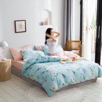全棉简约清新印花四件套 纯棉1.5米1.8m床被套床单款双人床上用品全棉套件