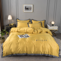 2020春夏水洗真丝纯色拼边四件套 双人1.5米1.8米床被套床单学生三件套床品套件