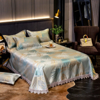 600D提花冰丝花边床裙款冰丝凉席可折叠夏凉夏季空调圆角冰丝席床席床单席子三件套